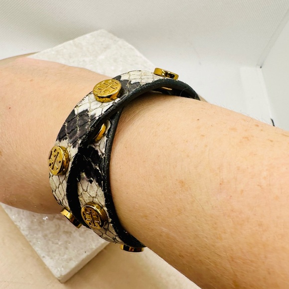 EUC Tory Burch Miller Stud Double Wrap Exotic Snakeskin Bracelet - Picture 5 of 15